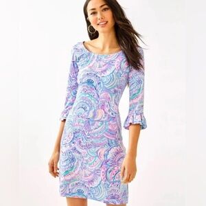 Lilly Pulitzer Sophie Ruffle Sleeve Dress Happy as a Clam Pink Blue S | Resort